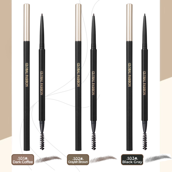 Global Fashion fine tip eyebrow pencil waterproof with spoolie قلم حواجب مقاوم للماء