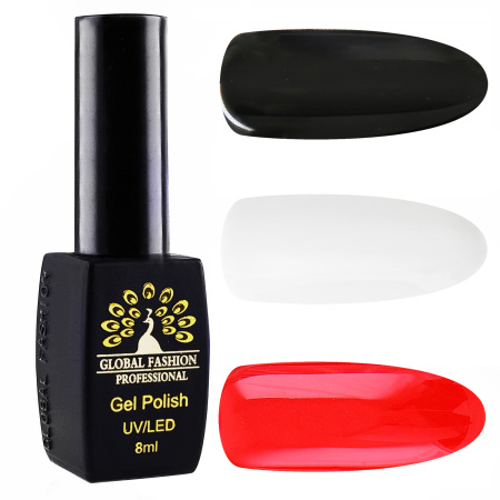 Classic set of gel polishes Black Elite \"Classic\" (black + white + red)