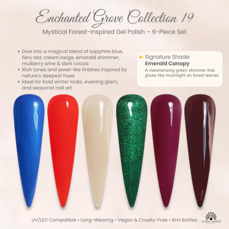 Black Elite Gel Nail Polish Set 6x8ml – UV/LED | Enchanted Grove Gel Nail Polish Close View High Shine | طلاء اظافر جل
Black Elite Gel Nail Polish Set 6x8ml – UV/LED | Enchanted Grove Nail Gel Set Detailed View Long Lasting | مناكير جل