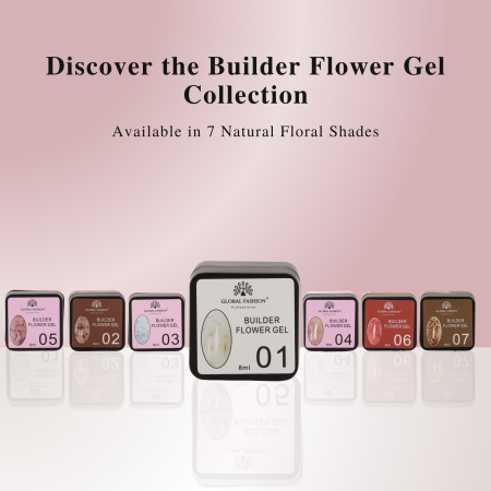 HEMA-Free Builder Flower Gel 8ml by Global Fashion – Real Dried Floral Petals, UV/LED Cure