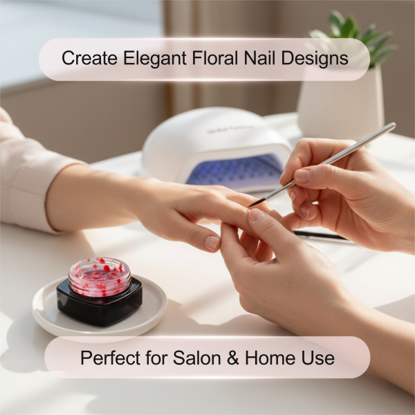 Global Fashion HEMA-Free Builder Flower Gel – Self-Leveling Clear Pink with Real Dried Petals