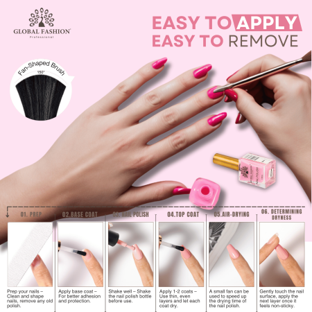 Global Fashion Classic Nail Polish 15ml – Vibrant Delight Set 2 | Detailed View
طلاء أظافر كلاسيك 15 مل جلوبال فاشن – مجموعة البهجة الزاهية 2 | عرض تفصيلي
