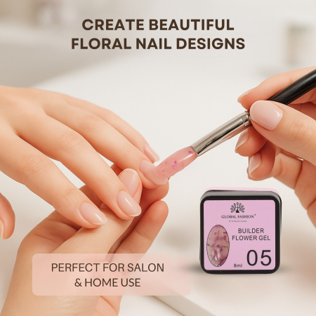 HEMA-Free Builder Flower Gel 8ml by Global Fashion – Real Dried Floral Petals, UV/LED Cure