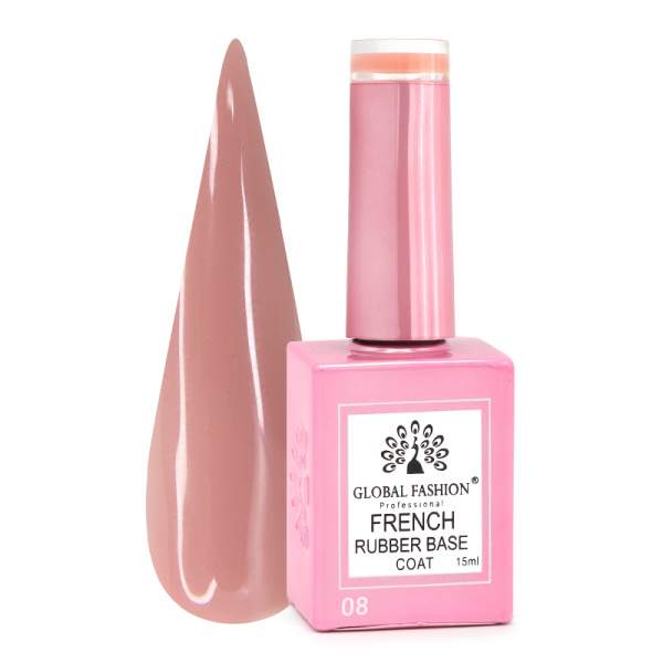 Global Fashion Rubber Base Coat French Gel Polish, 15ml | 08