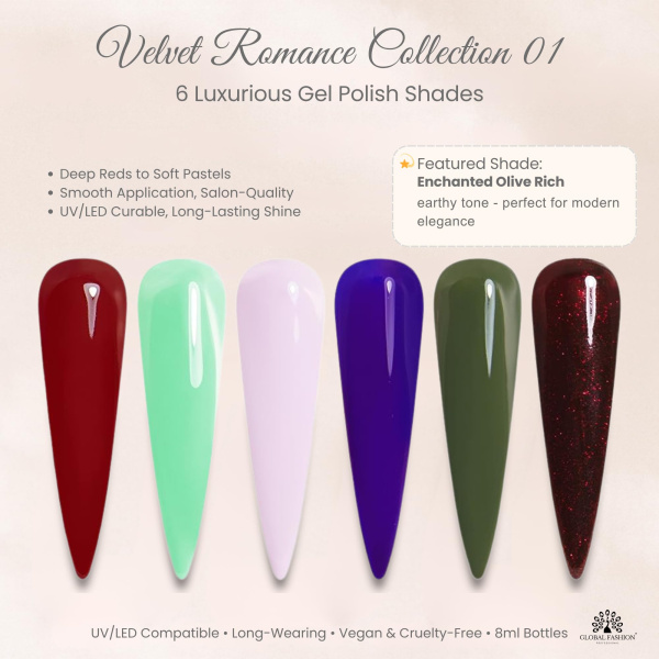 Black Elite Gel Nail Polish Set 6x8ml – UV/LED | Velvet Romance Gel Nail Polish Set UV LED High Shine | طلاء اظافر جل
Black Elite Gel Nail Polish Set 6x8ml – UV/LED | Velvet Romance Nail Gel Polish Set Long Lasting | مناكير جل