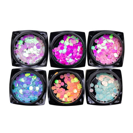 Nail decor, iridescent rounds, set of 6 colors