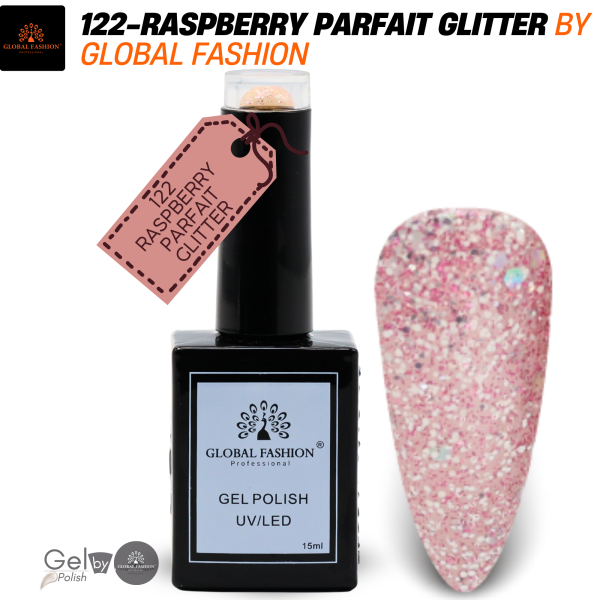 Inky & Indigo Nail Polish 15ml UV LED | 122-Raspberry Parfait Glitter 1p Indigo Glitter Gel Nail Polish Bottle 15ml - UV LED Soak Off Nail Color UAE GCC | طلاء أظافر جل بنفسجي