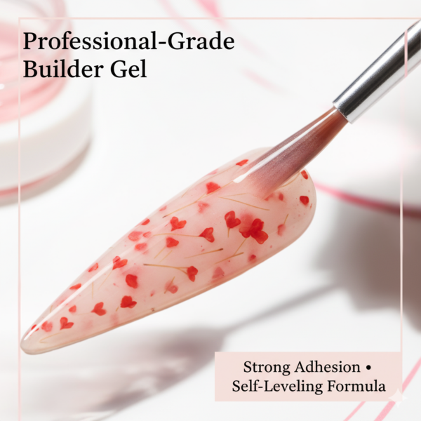 Global Fashion HEMA-Free Builder Flower Gel – Self-Leveling Clear Pink with Real Dried Petals