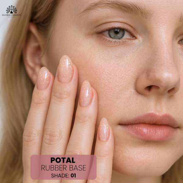 Rubber Base Potal 8ml, Shade 01 – Gold Foil Nail Base Coat
