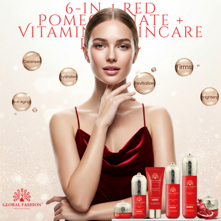 Vitamin E skincare set close up youthful glow finish مجموعة عناية بالبشرة لقطة مقربة
