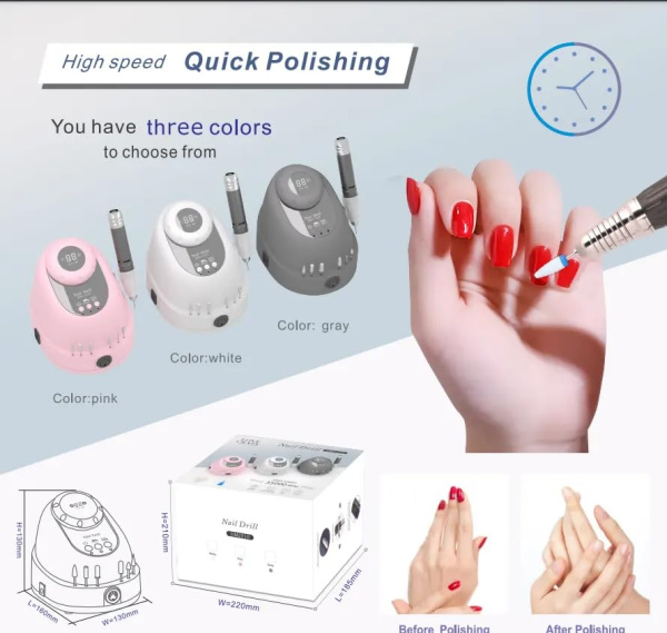 Nail Drill Machine 35000 RPM 68W | GF-210 Pink Professional Nail Drill 35000 RPM Electric File Machine UAE GCC | جهاز أظافر