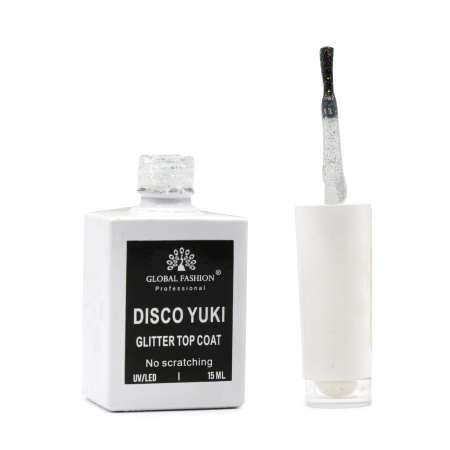 Disco Yuki Top without sticky layer, Global Fashion Nail Gel, 15ml Top Coat, No Wipe Gel Polish Finish, جل ديسكو يوكي طبقة علوية بدون مسح للأظافر
