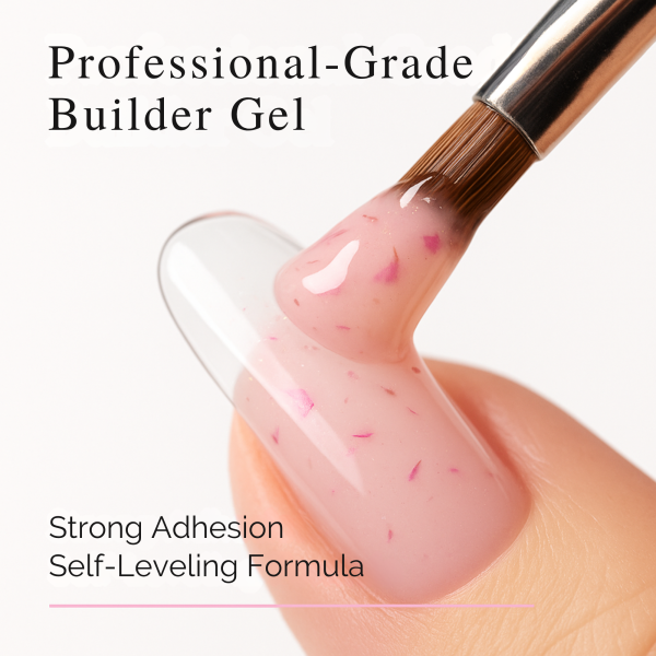 Global Fashion HEMA-Free Builder Flower Gel – Self-Leveling Clear Pink with Real Dried Petals
