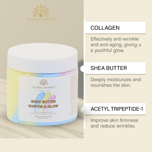 GLOBAL FASHION Body Butter Soothe & Glow 200g - Hydrating Shea Butter Collagen Body Cream UAE GCC | كريم الجسم المرطب
