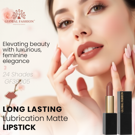 Global Fashion matte lipstick close up high pigment moisturizing finish احمر شفاه مطفي مرطب لقطة مقربة