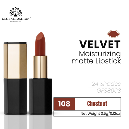 Velvet Moisturizing Matte Lipstick – Smudge-Proof (Shade 108, 3.5g) professional lipstick high pigmentation moisturizing matte finish احمر شفاه احترافي تغطية عالية مرطب