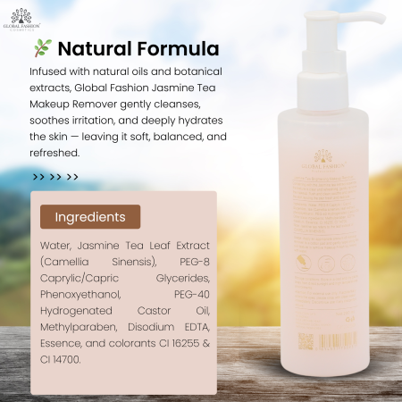 Jasmine Tea Makeup Remover 200ml – Gentle Cleanser Makeup Remover Close Up - Tea Extract Gentle Waterproof Cleanser | مزيل مكياج صورة مقربة