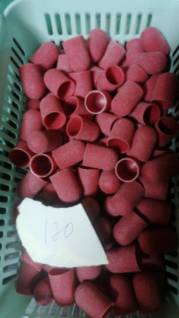 Abrasive caps for pedicure, 16*25 mm, 100 grid, red 1 pc.