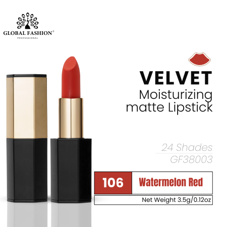 Velvet Moisturizing Matte Lipstick – Smudge-Proof (Shade 106, 3.5g) professional lipstick high pigmentation moisturizing matte finish احمر شفاه احترافي تغطية عالية مرطب