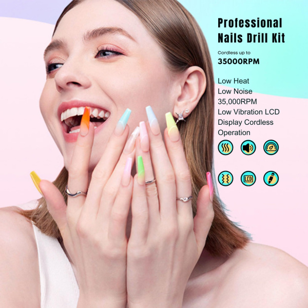 Professional 2-in-1 Nail Drill 35000 RPM – Model 108 | Black rechargeable electric nail drill 35000 RPM cordless manicure e file tool with drill bits