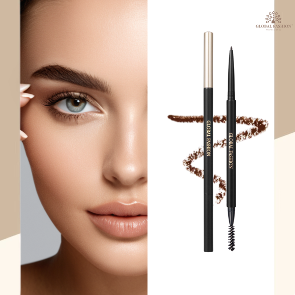 Global Fashion fine tip eyebrow pencil waterproof with spoolie قلم حواجب مقاوم للماء
