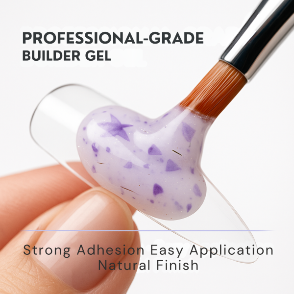 Global Fashion HEMA-Free Builder Flower Gel – Self-Leveling Clear Pink with Real Dried Petals