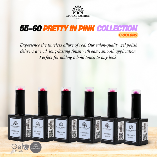 Pretty in Pink Gel Nail Polish Collection | 55–60 Pretty in Pink 6p Pink Gel Nail Polish Bottle 15ml - UV LED Soak Off Nail Color UAE GCC | طلاء أظافر جل وردي