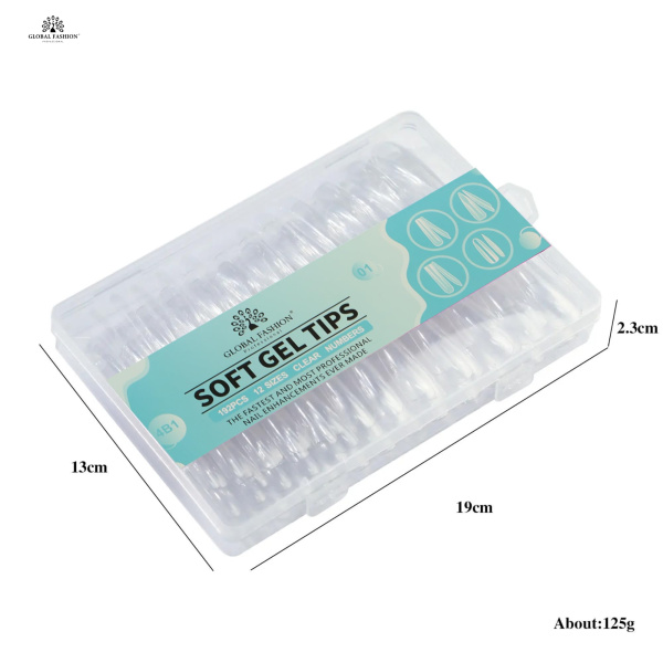 Global Fashion Gel Tips 02 Set 4in1 – 192pcs 12 Sizes Long Lasting Nail Extensions
