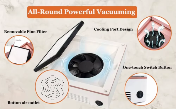 60W Nail Dust Extractor 7 Blade Fan Vacuum | شفاط غبار الاظافر
Professional Nail Dust Cleaner Compact Machine | جهاز شفط اظافر
