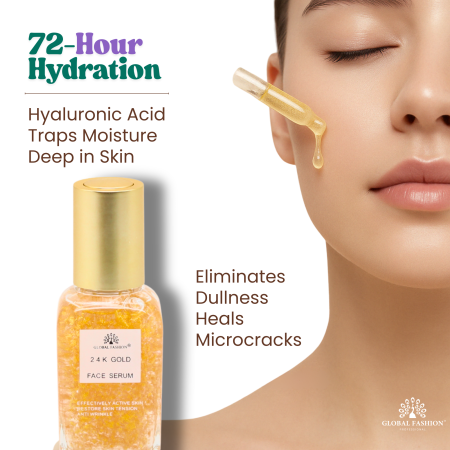 24K Gold Face Serum 50ml Serum Close Up - Hydrating Anti Aging Facial Treatment | سيروم للوجه صورة مقربة