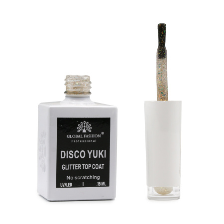 Disco Yuki Top without sticky layer, Global Fashion Nail Gel, 15ml Top Coat, No Wipe Gel Polish Finish, جل ديسكو يوكي طبقة علوية بدون مسح للأظافر
