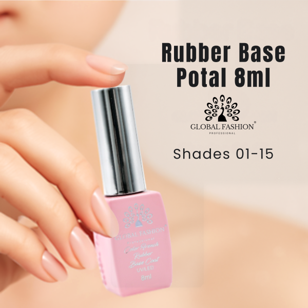 Rubber Base Potal 8ml, Shade 01 – Gold Foil Nail Base Coat
