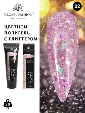 Colored polygel with glitter 02, Global Fashion, 30 gr