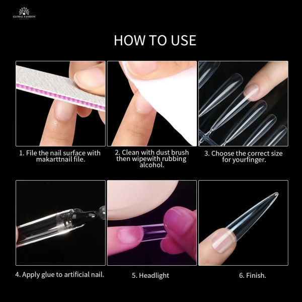 Global Fashion Gel Tips 01 Set 4in1 – 192pcs 12 Sizes Long Lasting Nail Extensions
