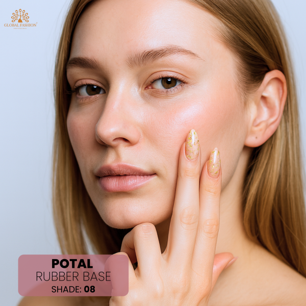 Rubber Base Potal 8ml, Shade 08 – Gold Foil Nail Base Coat
