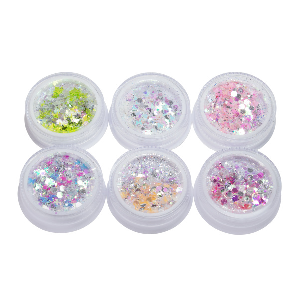 Decor CONFETTI BRILLIANT for nail design, Global Fashion set No. 07, 6 pcs.