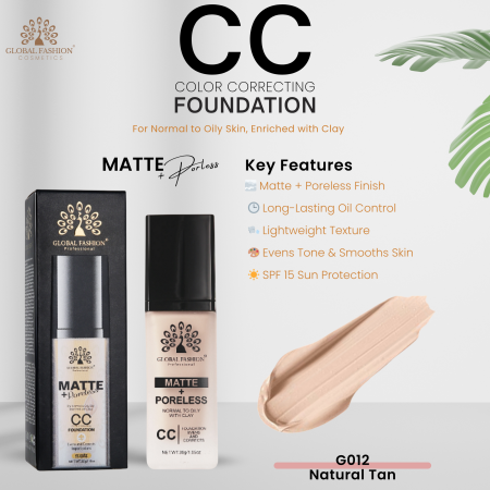 Global Fashion CC foundation close up matte lightweight finish كريم اساس سي سي لقطة مقربة
