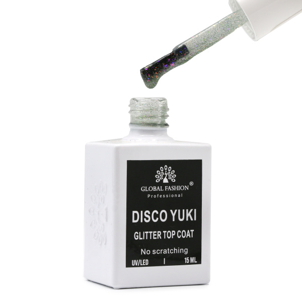 Global Fashion Disco Yuki Top Coat 15ml, No Wipe Gel Polish Top, Nail Glossy Coat, Top Coat for Gel Nails, جل جلوبال فاشن ديسكو يوكي توب كوت
