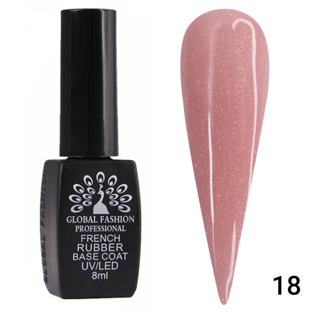 Rubber base for gel polish french with shimmer, Rubber Base Coat French, 8 ml, Global Fashion 018