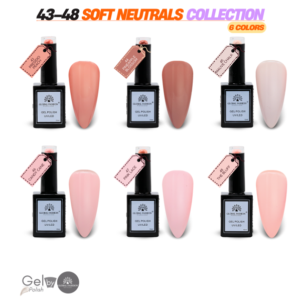 Soft Neutrals Gel Nail Polish Collection | 43–48 Soft Neutrals 6p Neutral Gel Nail Polish Bottle 15ml - UV LED Soak Off Nail Color UAE GCC | طلاء أظافر جل نيود