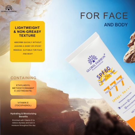 SPF 60 Sunscreen Face & Body 50g UVA/UVB Protection Sunscreen Close Up - SPF Sun Protection Cream with Vitamin E | واقي شمس صورة مقربة