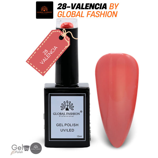 Valencia Gel Nail Polish 15ml UV LED | 28-Valencia 1p Nude Gel Nail Polish Bottle 15ml - UV LED Soak Off Nail Color UAE GCC | طلاء أظافر جل نيود