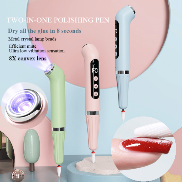 2-in-1 Nail Drill & UV Lamp Cordless Polishing Pen | Blue Cordless Nail Drill Machine with UV Lamp - Electric Nail File UAE GCC | جهاز أظافر