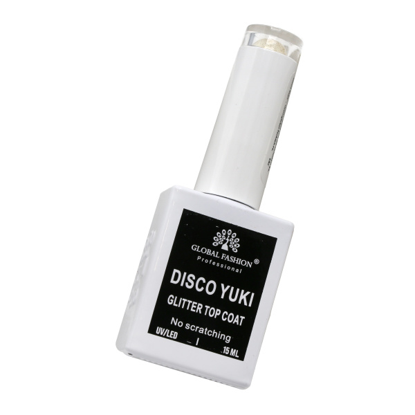 Global Fashion Disco Yuki Top Coat 15ml, No Wipe Gel Polish Top, Nail Glossy Coat, Top Coat for Gel Nails, جل جلوبال فاشن ديسكو يوكي توب كوت
