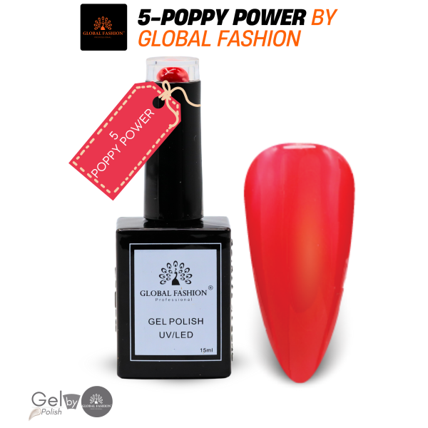 Red Rendezvous Nail Polish 15ml UV LED | 5-Poppy Power 1p Red Gel Nail Polish Bottle 15ml - UV LED Soak Off Nail Color UAE GCC | طلاء أظافر جل أحمر