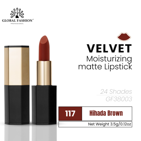 Velvet Moisturizing Matte Lipstick – Smudge-Proof (Shade 117, 3.5g) professional lipstick high pigmentation moisturizing matte finish احمر شفاه احترافي تغطية عالية مرطب