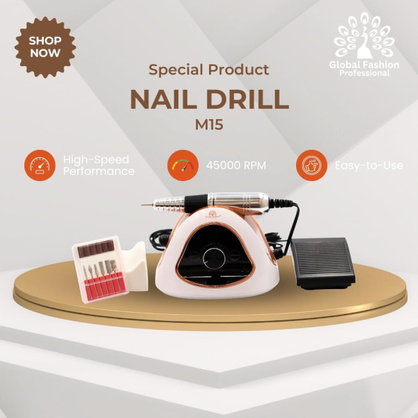 Global Fashion M15 Pro Nail Drill Kit – 45K RPM E-File 68W Low Noise White
