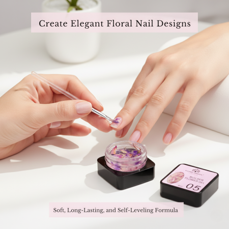 HEMA-Free Builder Flower Gel 8ml by Global Fashion – Real Dried Floral Petals, UV/LED Cure