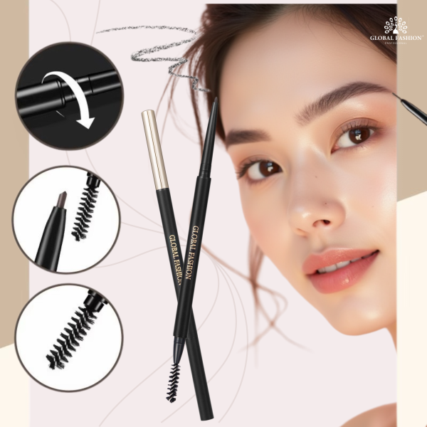 Global Fashion fine tip eyebrow pencil waterproof with spoolie قلم حواجب مقاوم للماء