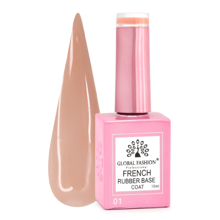 Rubber Base Coat French Gel Polish, Rubber Base Coat French, 15 ml, Global Fashion 01